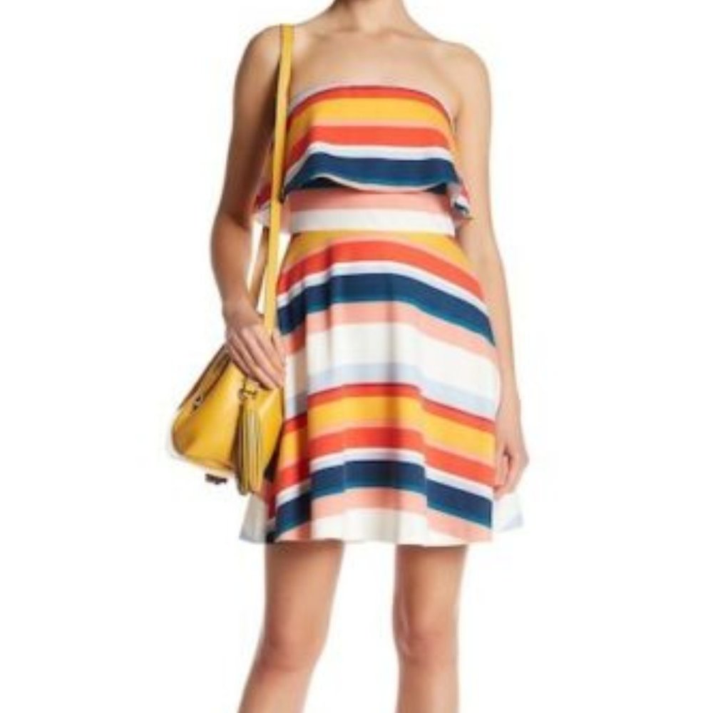 $108 CHARLES HENRY Large Striped Rainbow Dress